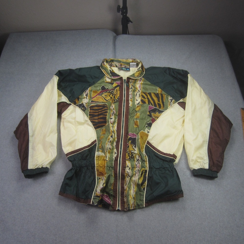 Vintage East West Windbreaker Womens Large Colorblock Safari Animal‎ Jacket 90s